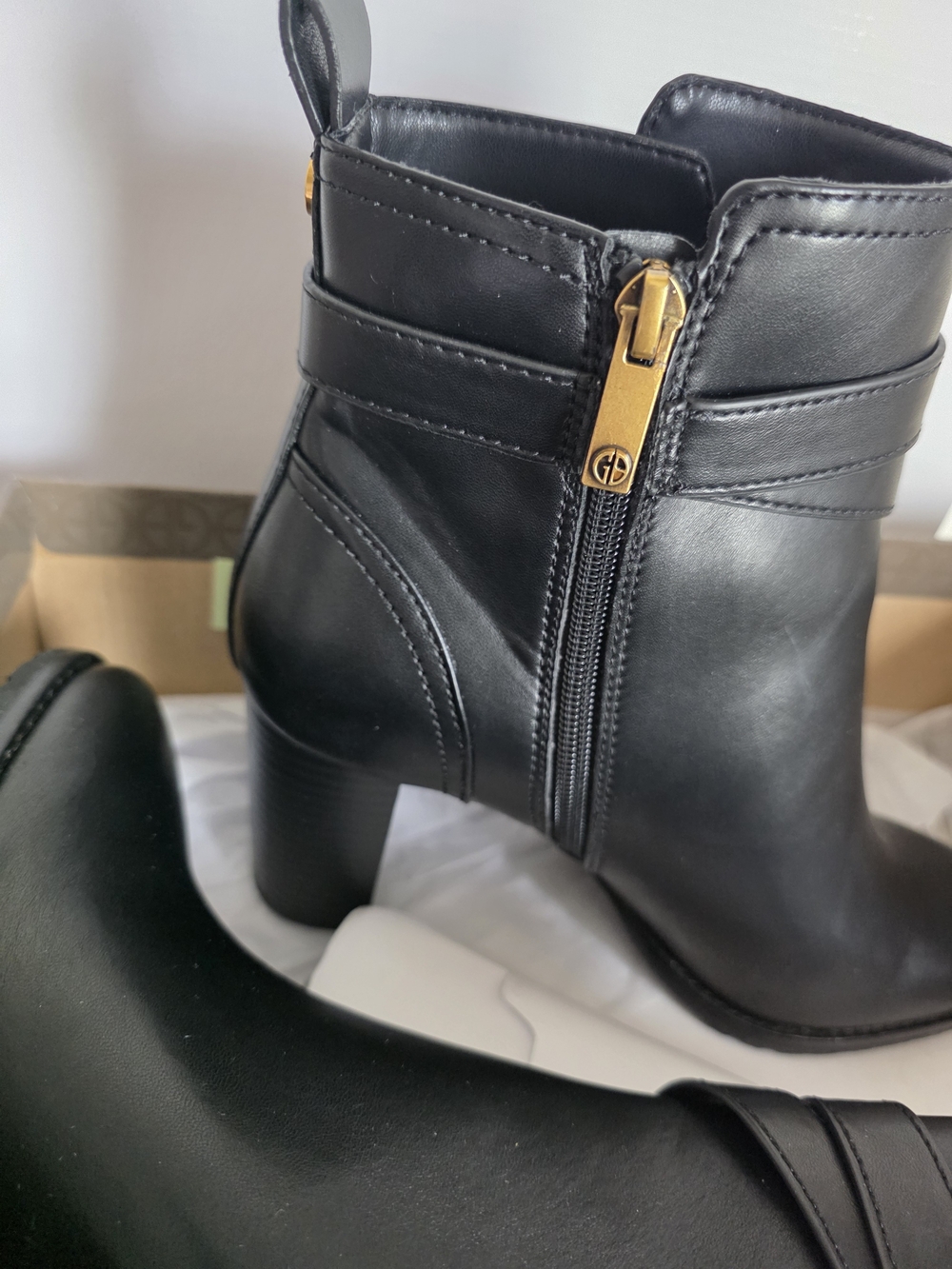 Giani Bernini Black Leather Ankle Boot with Gold Buckle - Picture 10 of 13